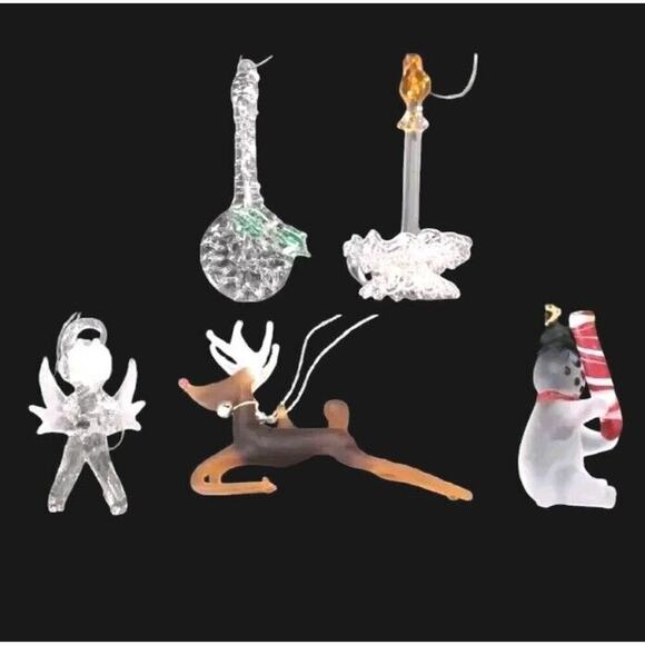 VTG Christmas Ornaments 5 pc Spun Frosted Glass Angel Deer Snowman Candle Banjo - Picture 1 of 10